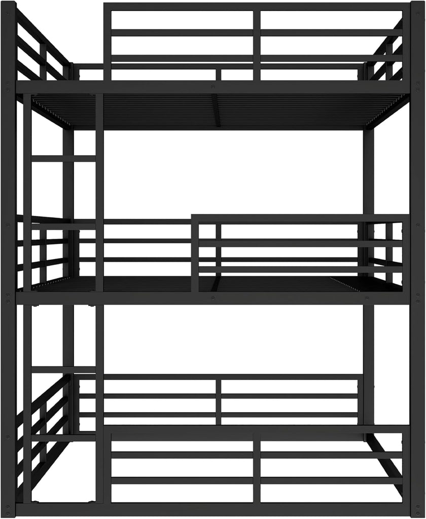 Heavy Duty Triple Bunk Bed, Queen Over Full XL Over Queen 3 Bunk Beds with Ladders