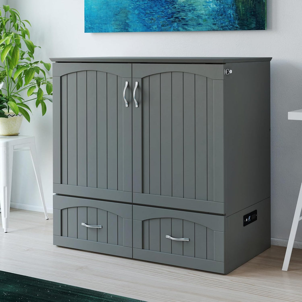 Murphy Bed Chest Twin XL with 6" Mattress, Storage Drawer & Built-in USB Charger, Grey