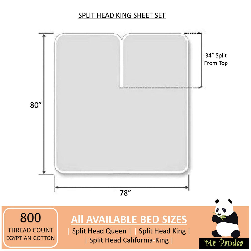 800 Thread Count - 100% Egyptian Cotton, Split Head Flex Sheet Set for Adjustable Bed 34" Split at The Top - 20" Deep