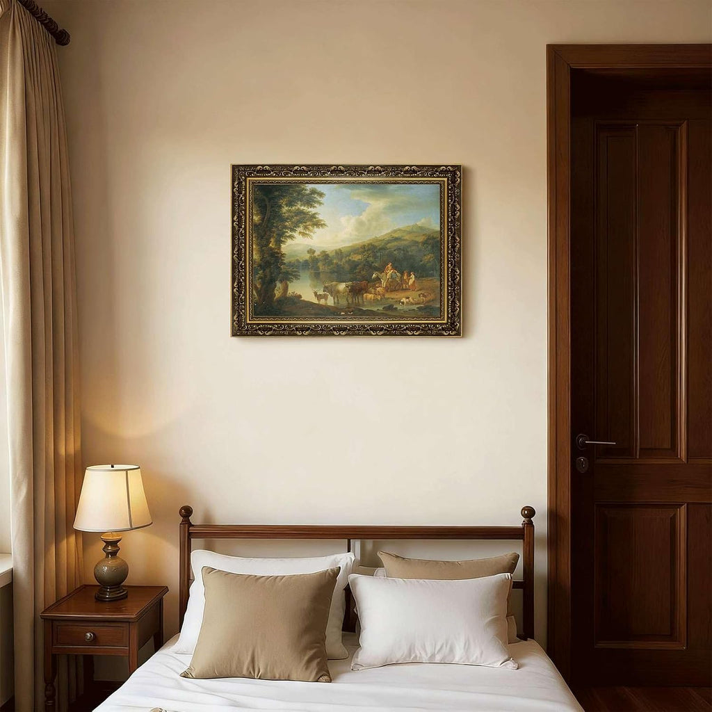 Vintage Framed Pastoral Scene Wall Art Canvas Print Oil Paintings Reproduction World Classics Middle Ages Painting
