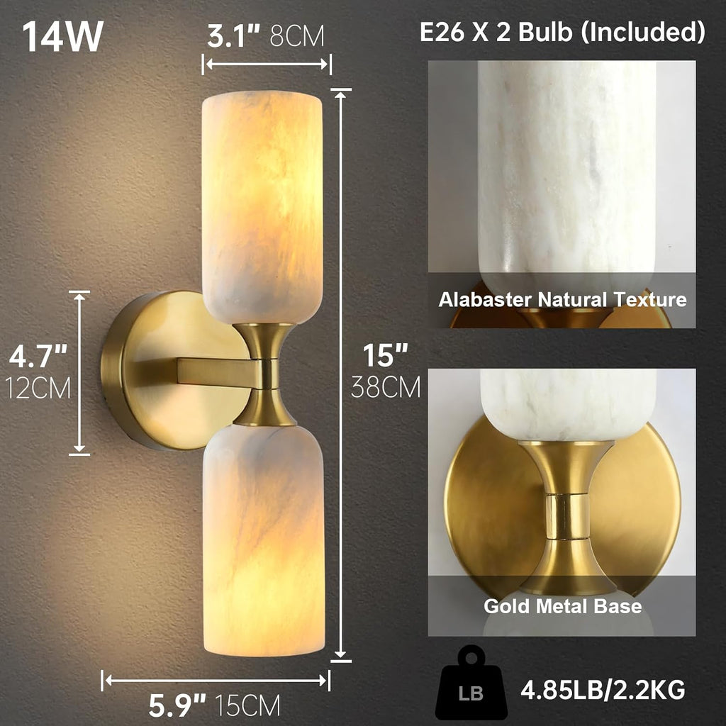 Natural Alabaster Wall Sconce Light Marble Wall Light Bathroom Vanity Sconce Mid Century Stone Wall Mount Light Gold