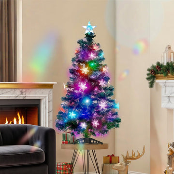 Pre-Lit Green Artificial Christmas Tree, 3 to 7 ft, Lighted Optical Fiber Table Mini Xmas Trees with Color Changing Lights