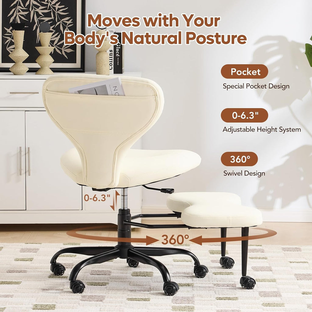 Ergonomic Cross Legged and ADHD Meditation Chair with Silent Wheels for Home Office Desk Chair and Yoga, Wider