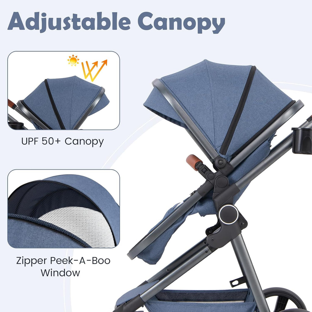 2 in 1 Baby Stroller, Foldable High Landscape Shock Absorption with Reversible Seat, Newborn Convertible Stroller