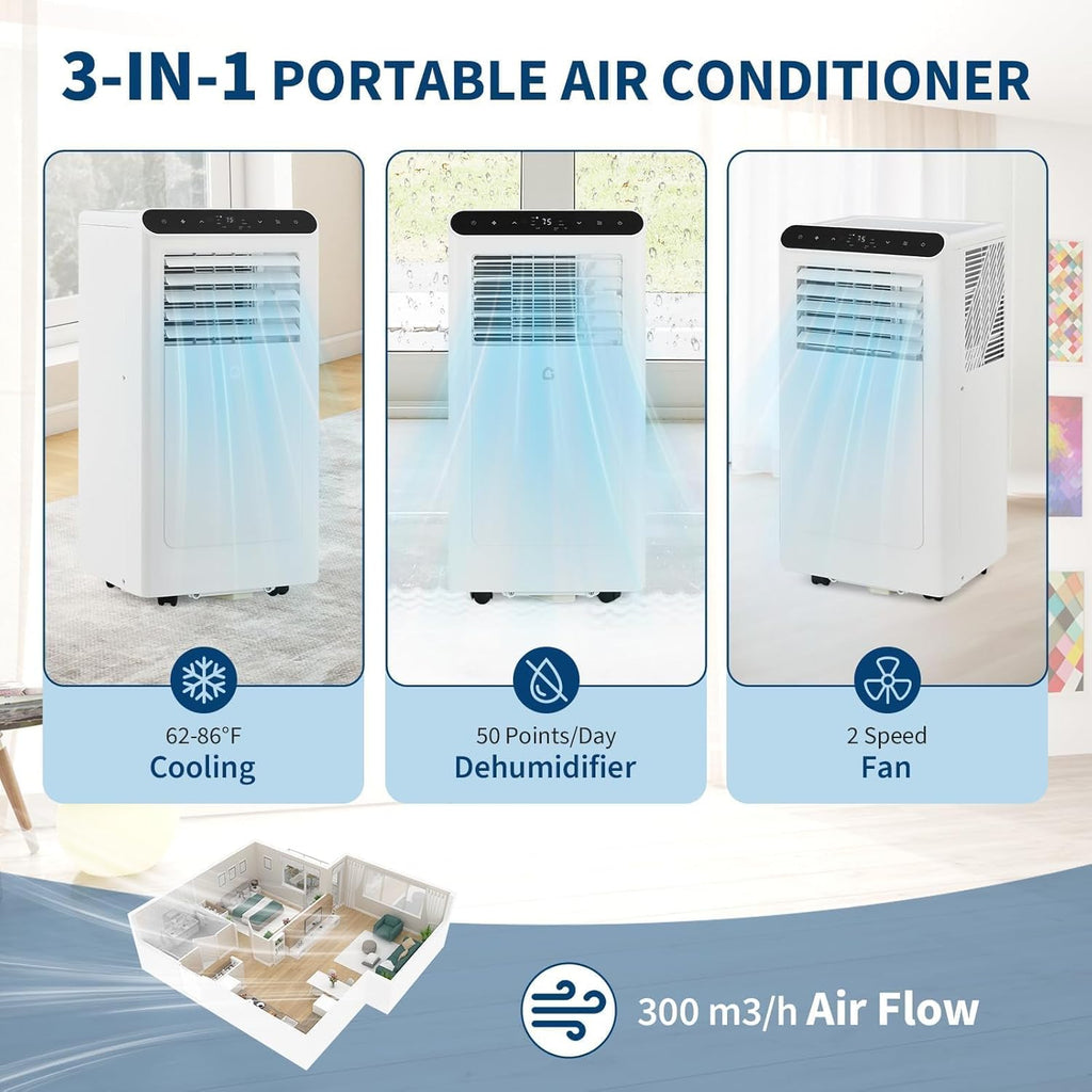 8,000 BTU Portable Air Conditioners, Portable AC Unit, Remote & Auto Evaporation, 4-in-1 Cooling Unit, Floor AC
