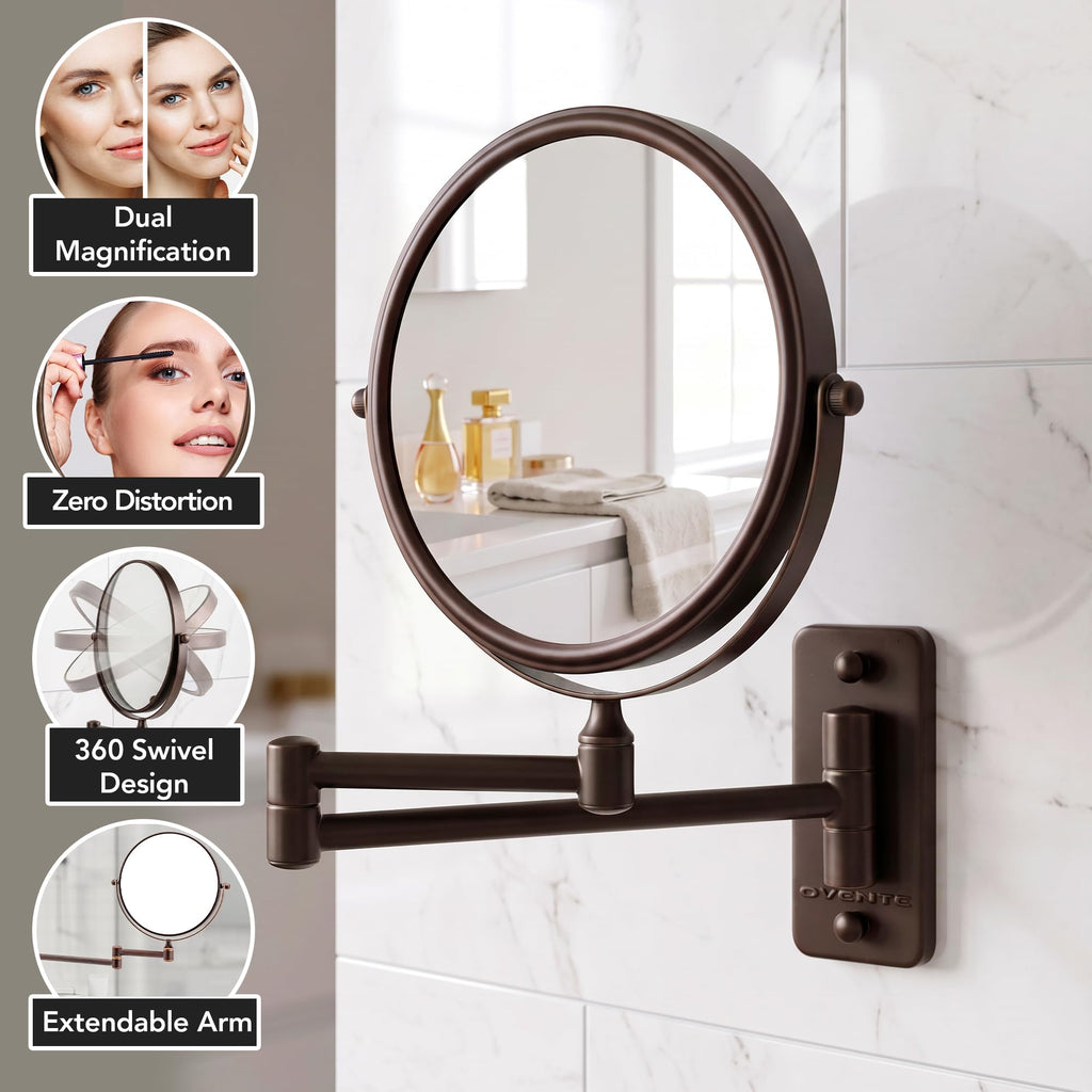 7" Wall Mounted Makeup Mirror, Antique Bronze