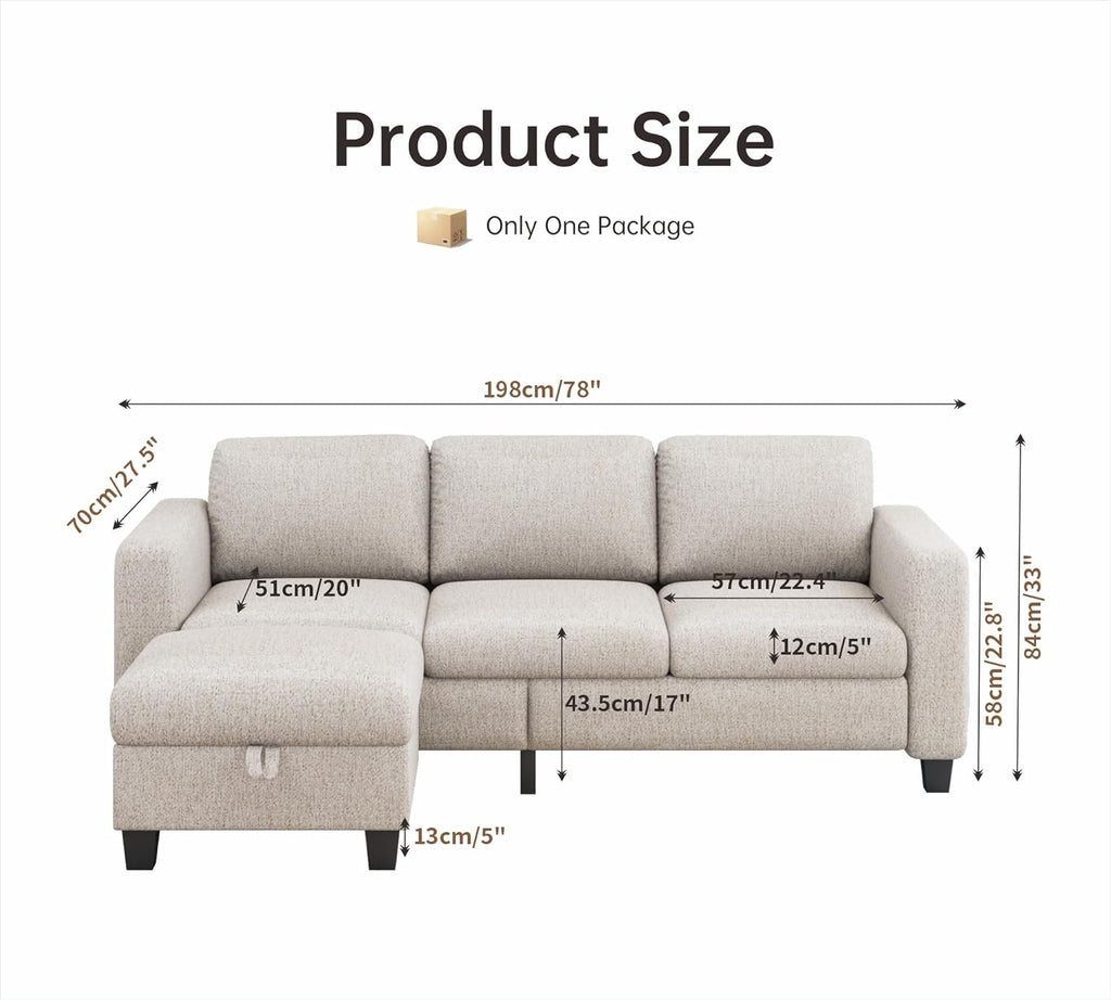 Sectional Couches for Living Room - Convertible L Shaped Couch with Storage Ottoman