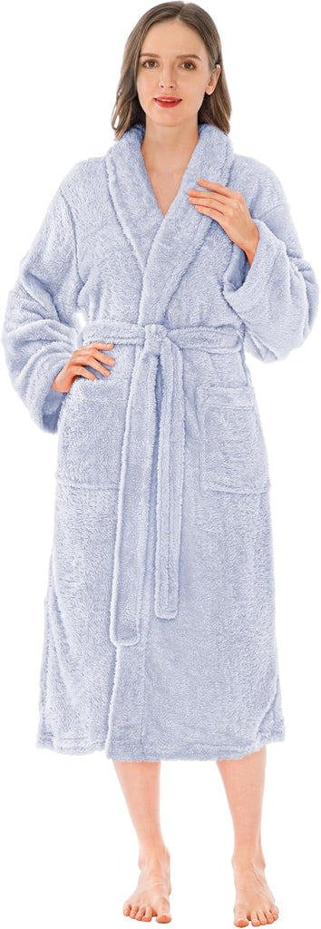 Premium Womens Plush Soft Robe Fluffy, Warm, Fleece Sherpa Shaggy Bathrobe