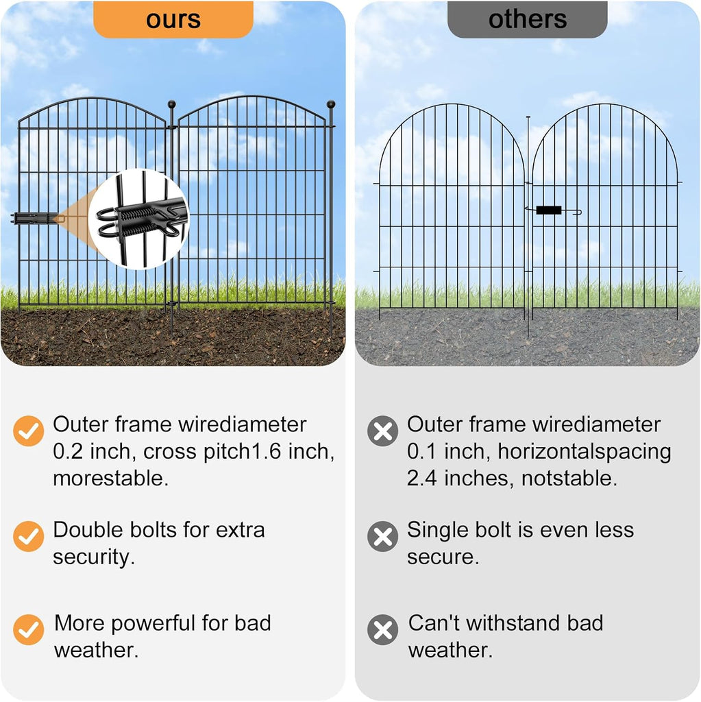 Decorative Garden Fence Animal Barrier with Gate 40 in(H)×27.6 Ft(L) 12 Panels, Dog Rabbit Fencing Arched Rustproof