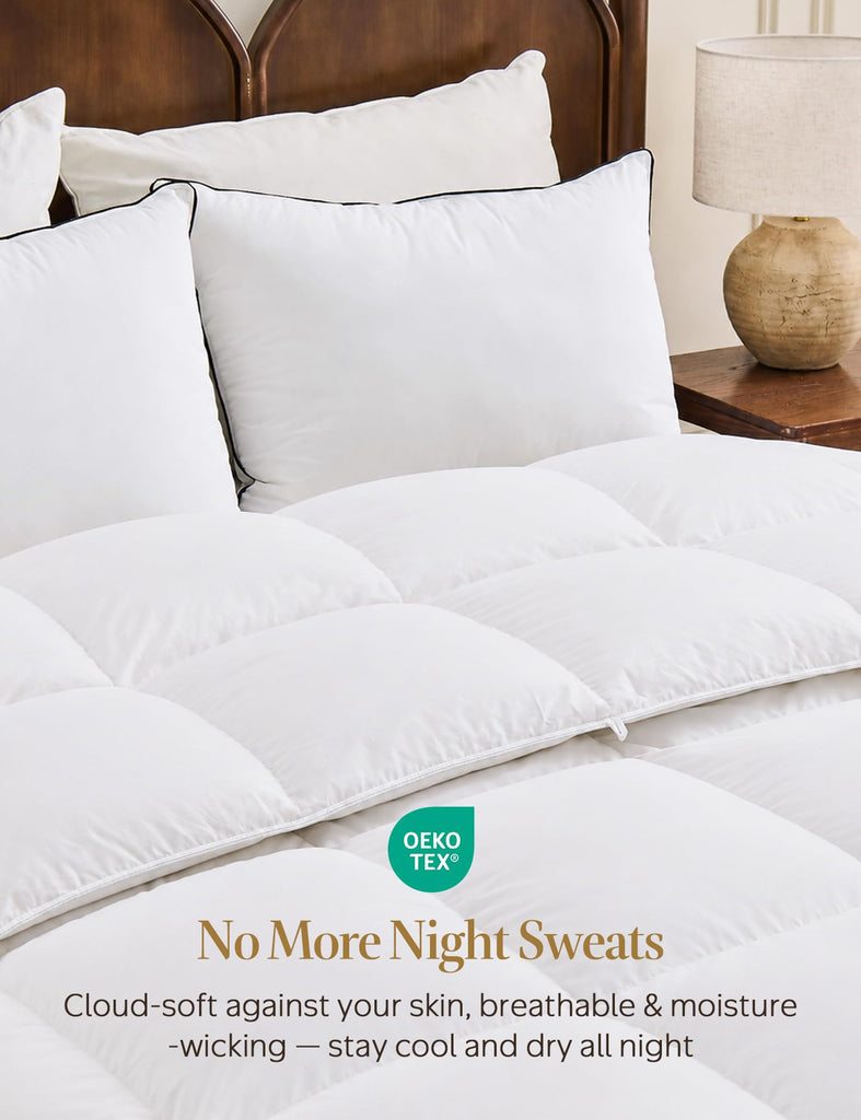 Goose Feather Down Fiber Comforter King Size, Fluffy Duvet Insert