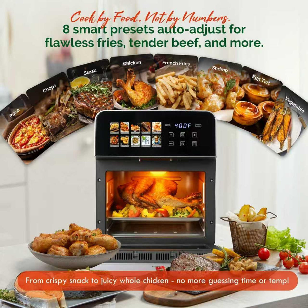 10QT Air Fryer Toaster Oven Combo with 10 Presets, Family Size Compact Oven for Roasting Whole Chicken/Double Cooking