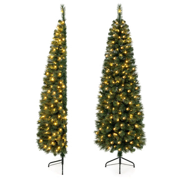 7 FT Pre-Lit Half Christmas Tree with 150 White LED Lights