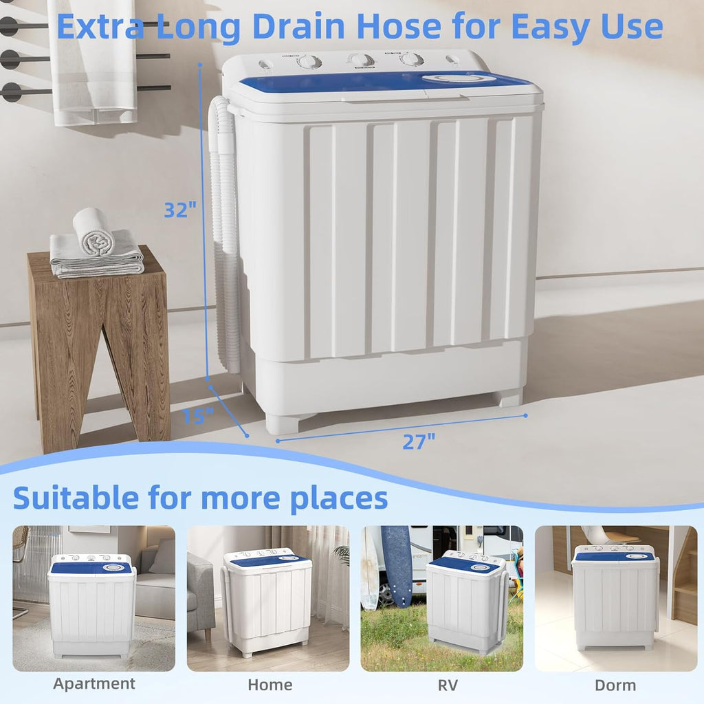 Portable Washing Machine, Twin Tub Washing Machine Laundry Compact Washer spinner Combo with 28lbs capacity, 18Lbs