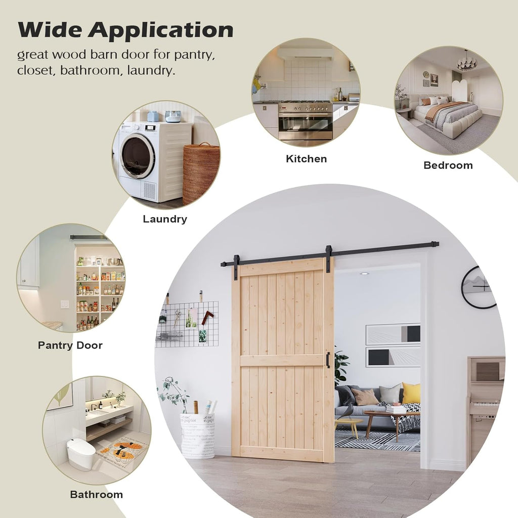 48in x 84in Sliding Barn Wood Door,Interior Doors,DIY Assemblely,Solid Natural Spruce Panelled Slab,