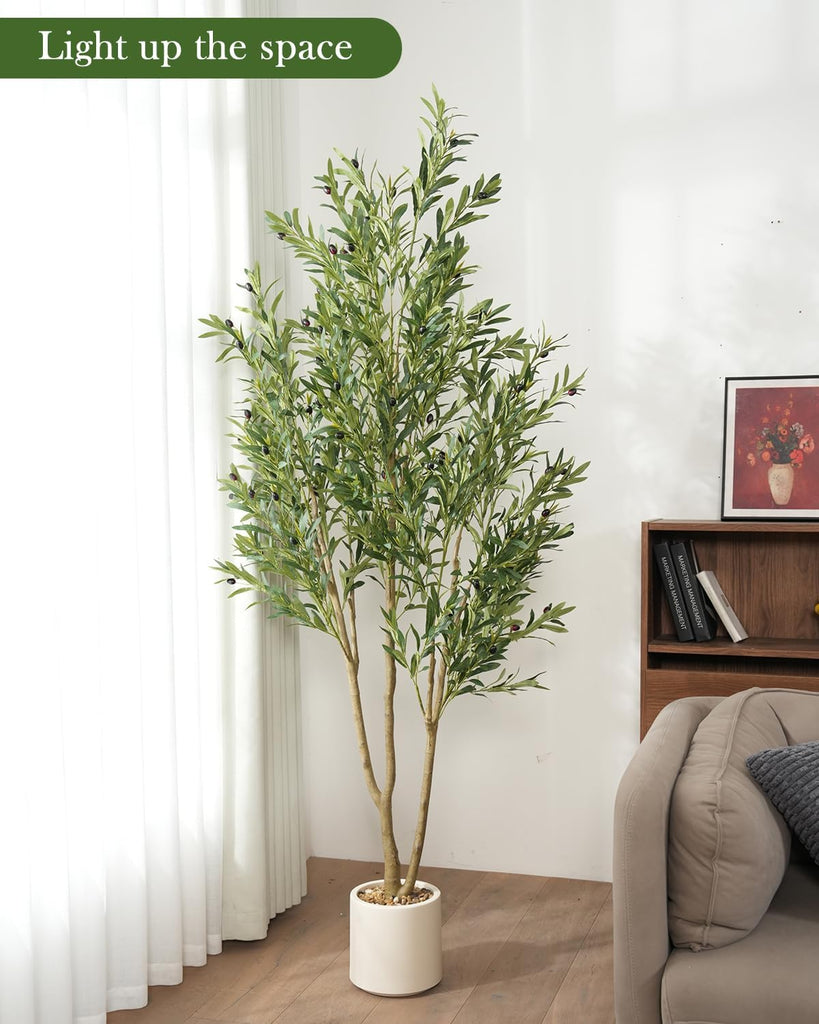 Olive Tree 6FT Fake Tree Faux Plants Indoor with Pot Artificial Tree Olive Branches and Fruits Home Office Decorations