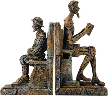 Decorative Don Quixote Bookends, Bronze, Resin | Distressed Vintage Style Sculptural Book Holders for Shelf, Desk &