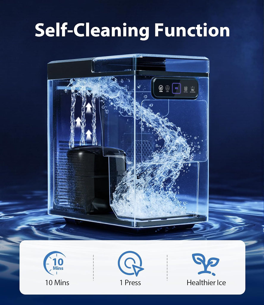 Nugget Ice Maker 40lbs/Day, Countertop Ice Maker Soft Chewable Ice, Ice Makers One-Click & Self-Cleaning, Crushed