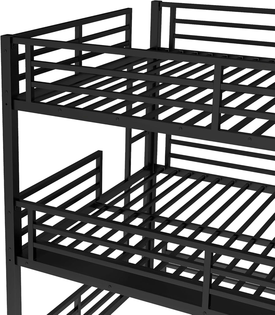 Heavy Duty Triple Bunk Bed, Queen Over Full XL Over Queen 3 Bunk Beds with Ladders