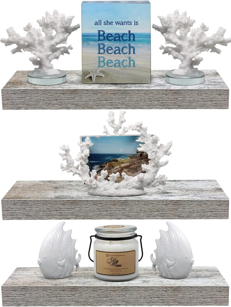 Floating Shelves - 3 Pack 16 Inch Rustic Wall Shelves Shelves, Home Decor, Office - Floating Shelf for Trophy, Books