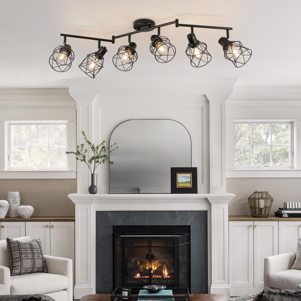 Track Lighting Kit 6 Way Ceiling Spotlight-Industrial Flush Mount Ceiling Light Black Kitchen Ceiling Light Fixtures