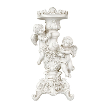 Vintage Off White Cherub Candle Holder Resin Figurine Angels Decor