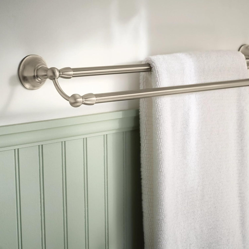 Sage Collection Spot Resist Brushed Nickel 24-Inch Double Bathroom Towel Bar, Wall Mounted Bath Hanger with Two Rods