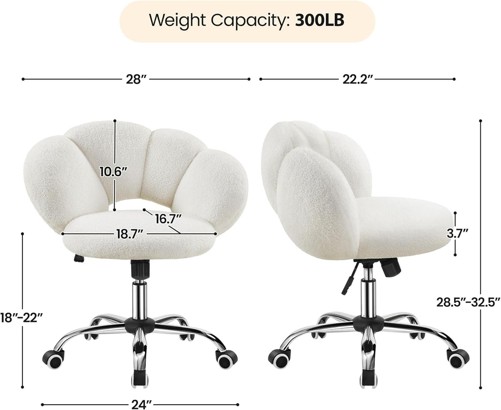 Upholstered Desk Chair Cloud-Shaped Vanity Chair Adjustable Home Office Computer with Rolling Wheels for