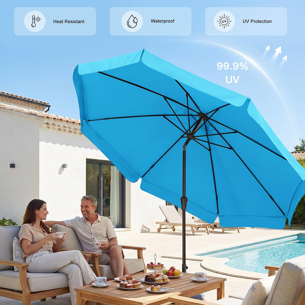 9ft Scalloped Patio Umbrella, Outdoor Table Umbrella with Tilt and Crank, Fiberglass Ribs Deck Umbrella Pool, Garden