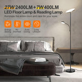LED Floor Lamp, 27W/2400LM Modern Torchiere Lamp & 7W/ 400LM Reading Lamp
