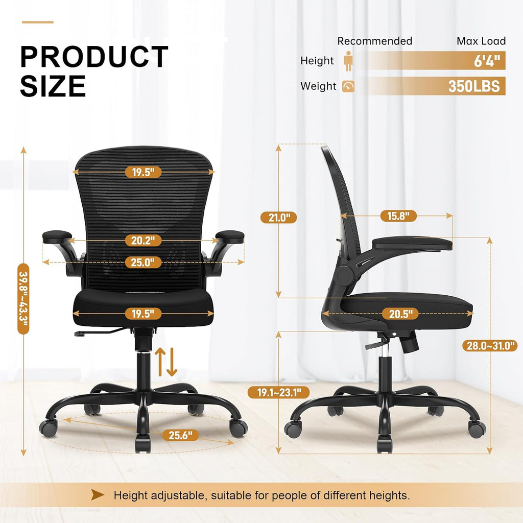 Ergonomic Desk Chairs 330LBS Capacity High Back Mesh Computer Chair with Flip-up Armrests, Comfy Work Chair with