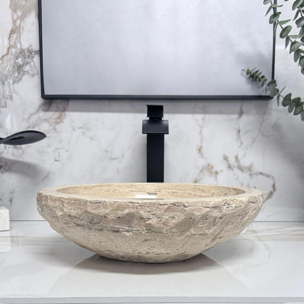 Shades of Nature Travertine Bathroom Sink - Modern Above Counter Bathroom Vessel Sink