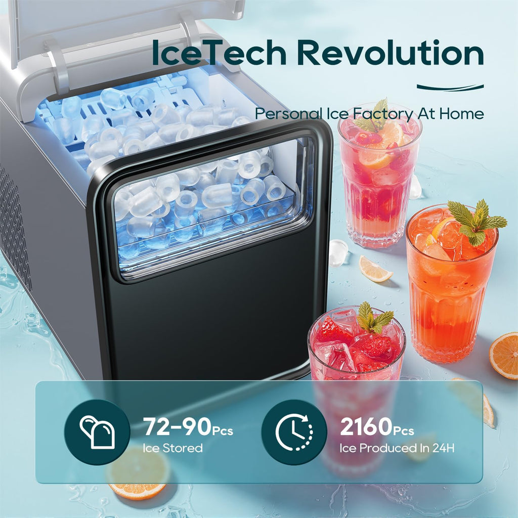 Ice Maker Countertop, 9 Ice Cubes in 6 mins, Self-Cleaning Portable Ice Machine with Basket and Scoop, 2 Sizes