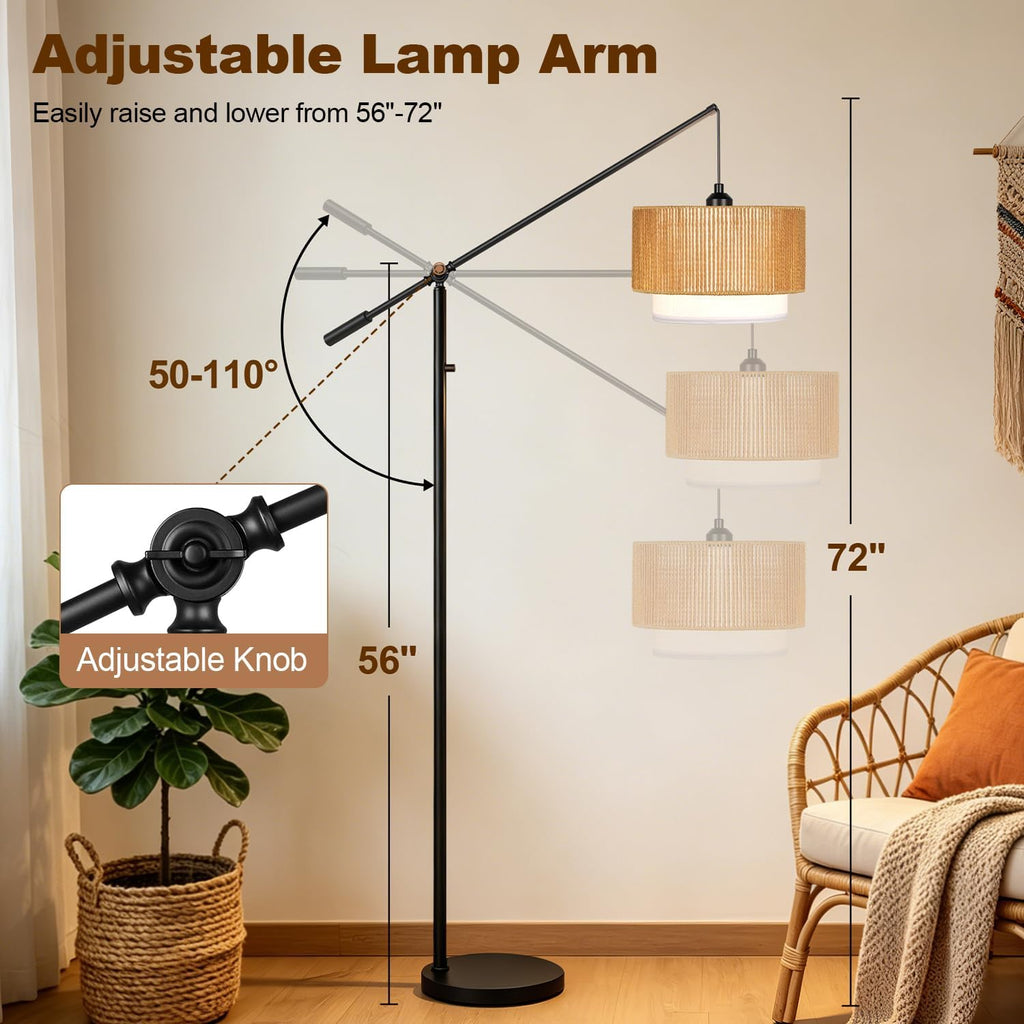 【Upgraded】Arc Dimmable Floor Lamps with Adjustable Swing Arm, 1100 Lumens Bulb Included