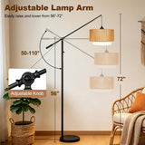 【Upgraded】Arc Dimmable Floor Lamps with Adjustable Swing Arm, 1100 Lumens Bulb Included