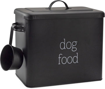 Retro Dog Food Canister (Black); Modern Farmhouse Style Storage Bin for Pet Food