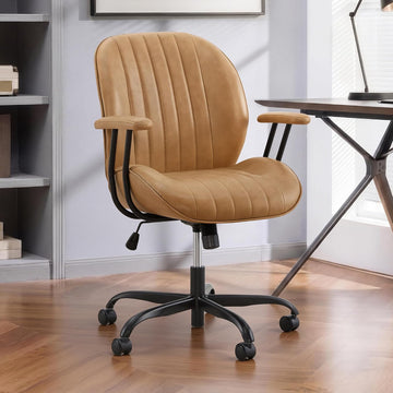 Ergonomic Home with Removable Arms, Adjustable Swivel Desk Chair with Wheels, Modern Faux Leather Computer Chair with