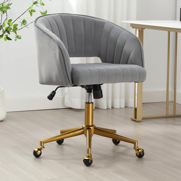 Desk Chair with Wheels, Velvet Home, Swivel Armchair Gold Base, Upholstered Modern Accent Chairs, Back Incline