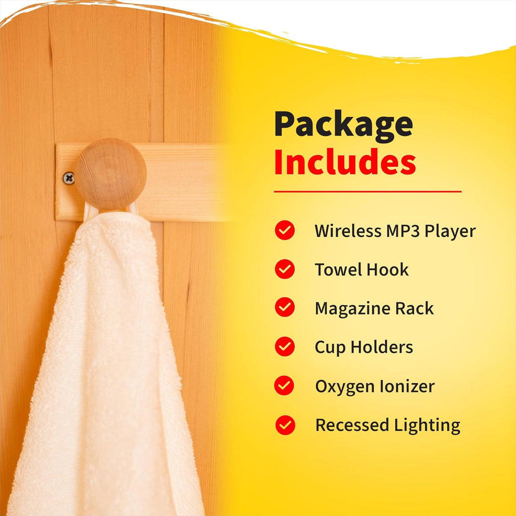Coronado 2 Person Hemlock Low EMF Infrared Wood Sauna for Home & Indoor Relaxation