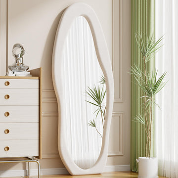Wavy Full Length Mirror, 63"x24" Irregular Body Floor Mirror (White)