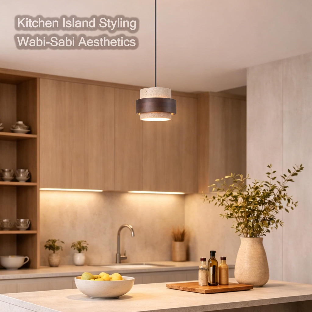 Natural Travertine Pendant Light, Wabi-Sabi Stone Hanging Lamp