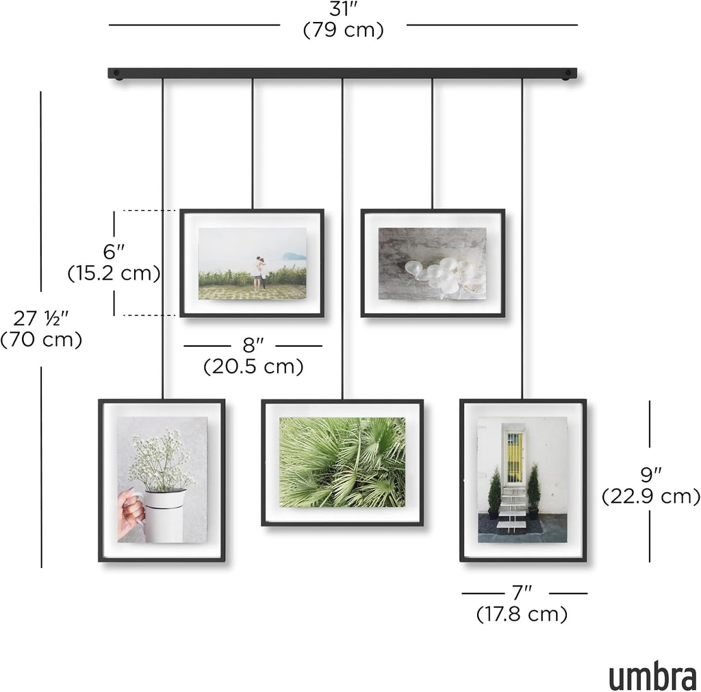 Exhibit Picture Frame Set, Adjustable Wall Mount, Set of 5, Black | Steel construction, customizable layout