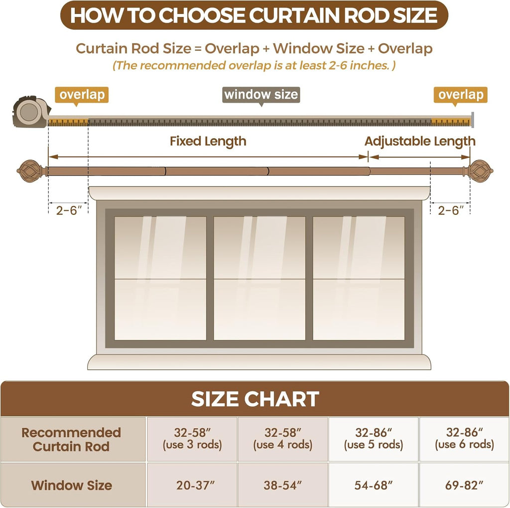 Bronze Curtain Rod, Adjustable Curtain Rods for Windows, 3/4 Inch Splicing