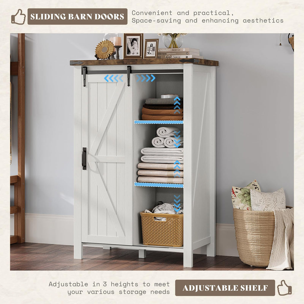 31.5" Farmhouse 5-Drawer Dresser with Barn Doors, Distressed White