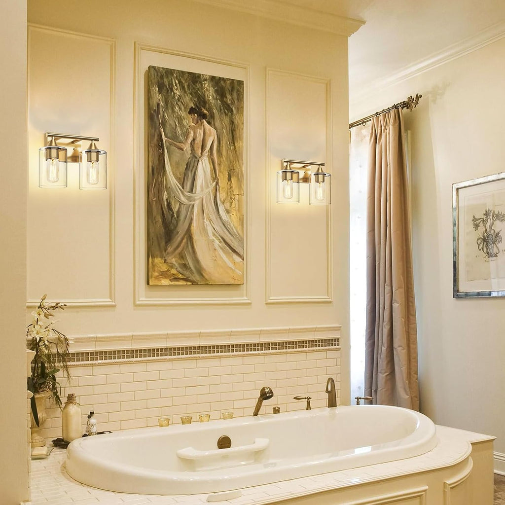Gold Vanity Lights ,2-Light Bathroom Light Fixtures,Brushed Brass Gold Wall Sconce Lighting,Modern Wall Lamp for