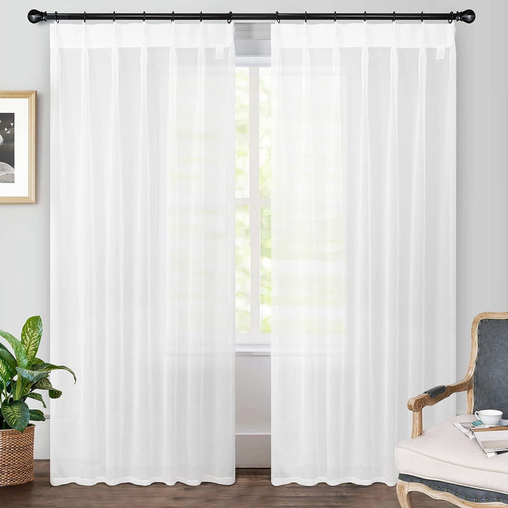 Pinch Pleat Sheer Curtains 96 inch Length 2 Panels Set Back Tab Sheer Vertical Drapes Privacy Added with Light