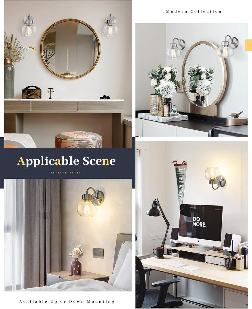 Bathroom Light Fixtures Over Mirror, 1-Light Brushed Nickel Wall Sconces, Modern Vanity Light Porch Lamp