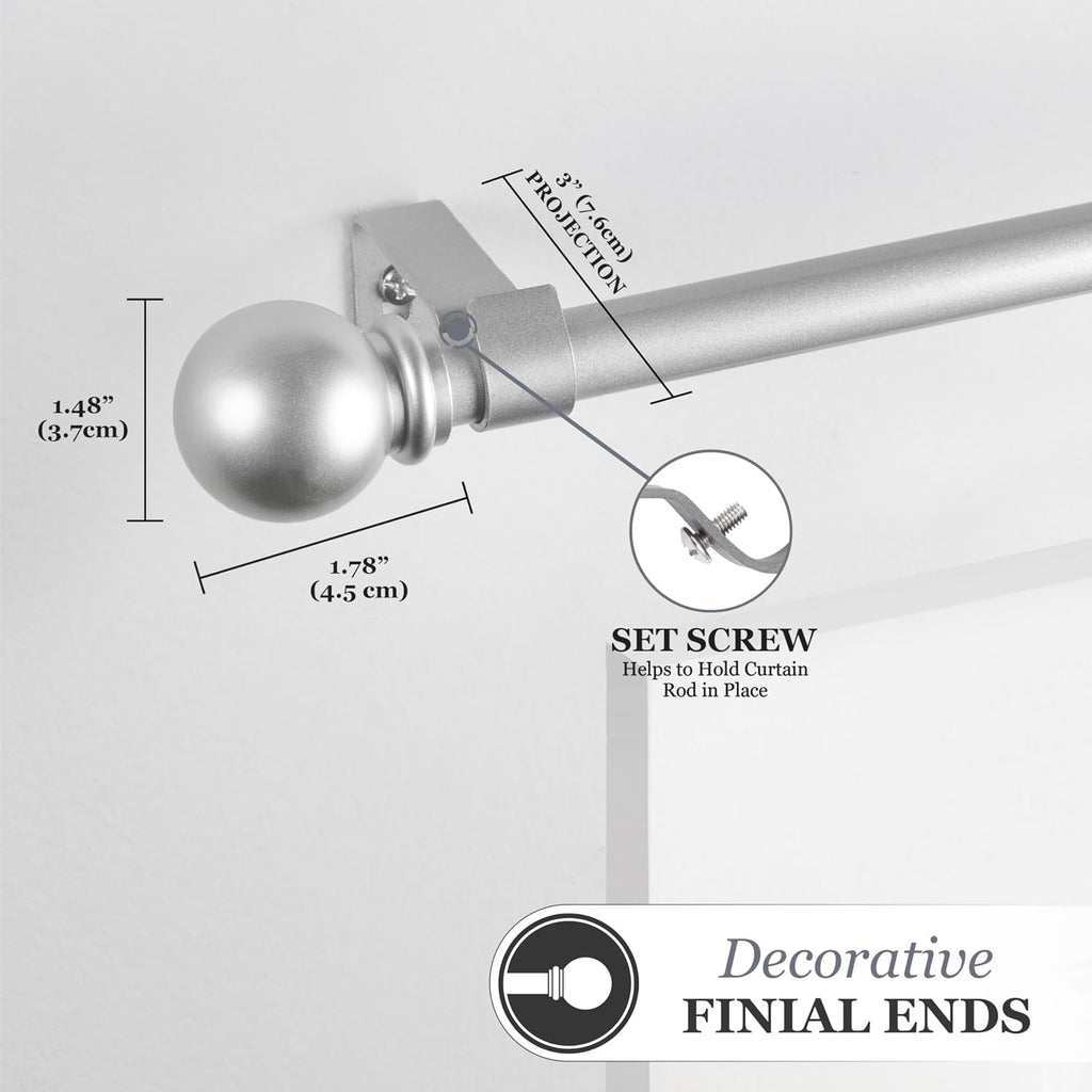 Chelsea Ball End Standard Decorative Window Curtain Rod, Brushed Nickel Finish, 5/8"