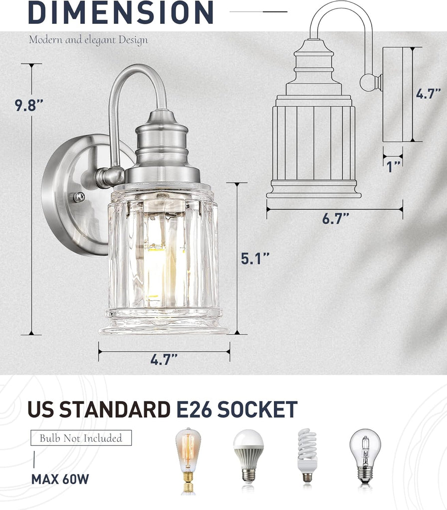 Brushed Nickel Wall Sconce, HWH Modern Sconce Wall Lighting Vanity Sconce Lights , 1-Light Wall Sconce with