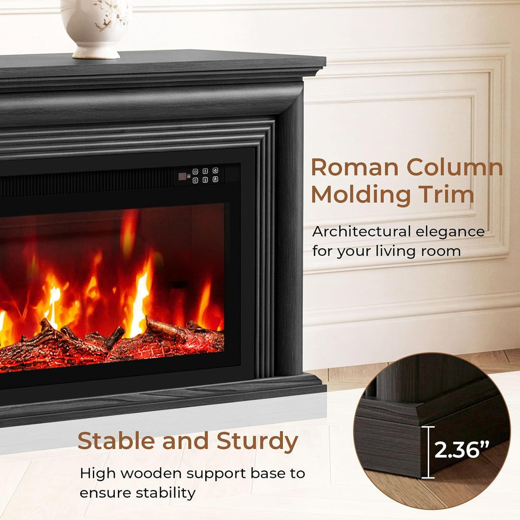 70'' Fireplace TV Stand, Large Electric Fireplace with Mantel | Freestanding Fireplace with 60" Insert, Modern
