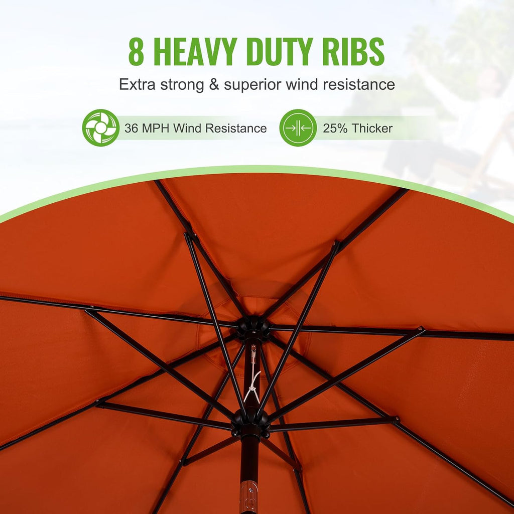 9 ft. Patio Umbrella, Market Table Umbrella w/Tilt and Crank, 8 Ribs - Orange